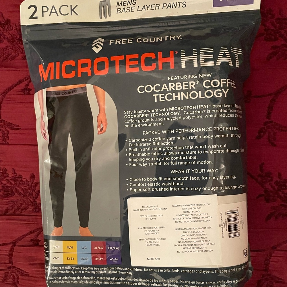 Free Country Microtech Heat Men's Base Layer Pants - Black